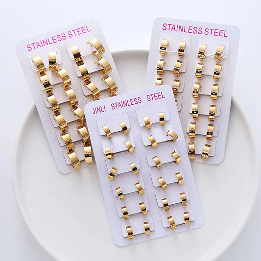 12pairs/set Stainless Steel Charm Smooth Surface Hoop Earrings High Polished Round Earring Clips For DIY Fashion Jewelry Gifts