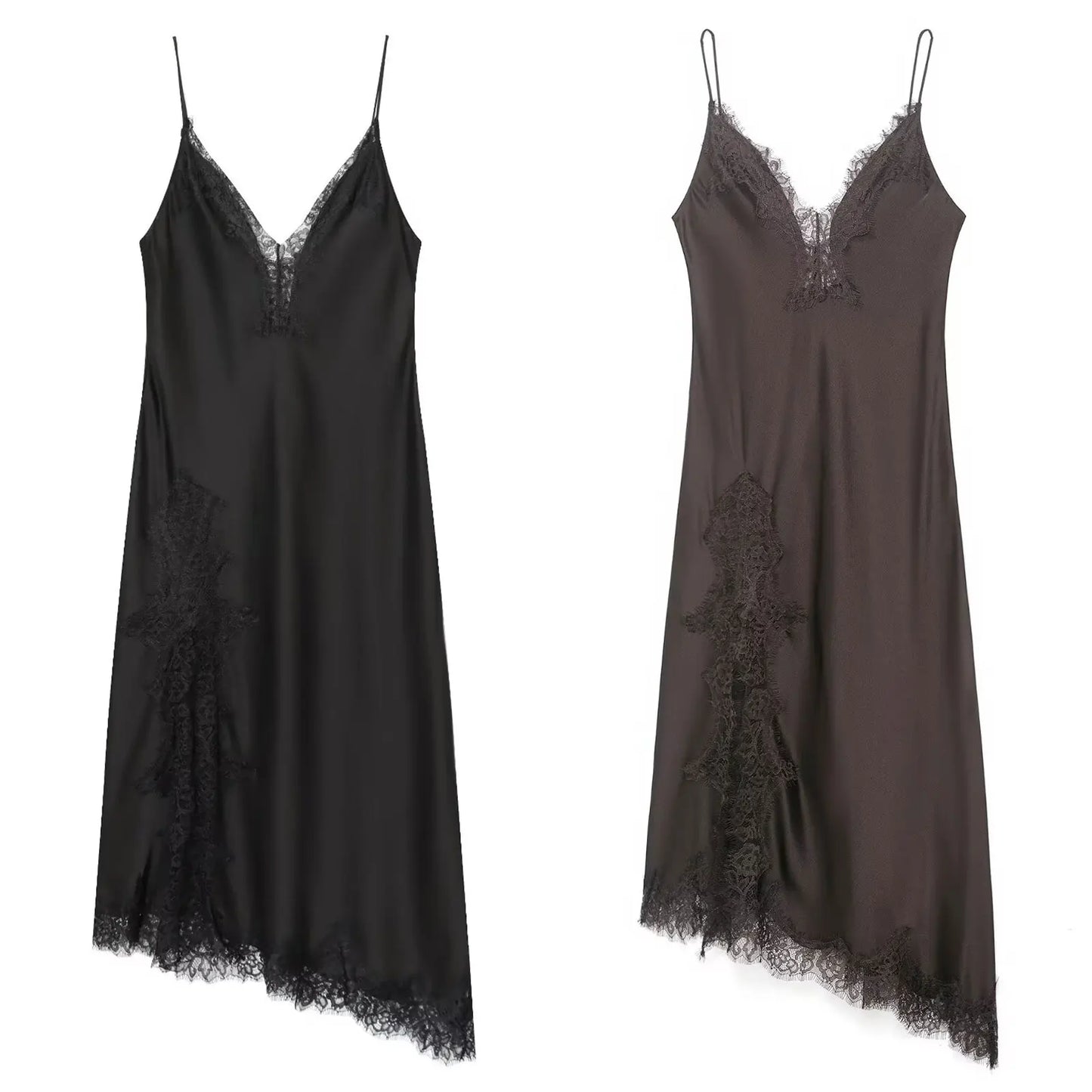 HH Women Fashion Lace Splicing Satin Texture Long Dress Sexy Backless Sleeveless Dresses Summer Lady Trend Party Evening Dress