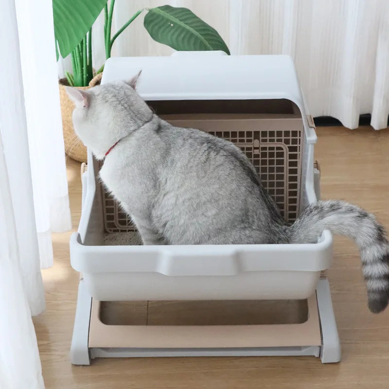 Semi-automatic Cat Litter Box Anti-splash Oversized Semi-closed Pet Toilet Lazy Cat Toilet Pet Products
