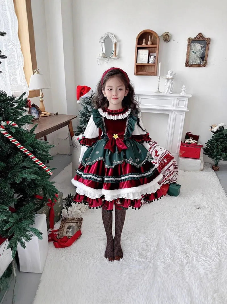 Party Dress Dresses Children Girls Performance Gown Kids Party Outfit Vestido Halloween Christmas Costume Velvet Lolita Princess