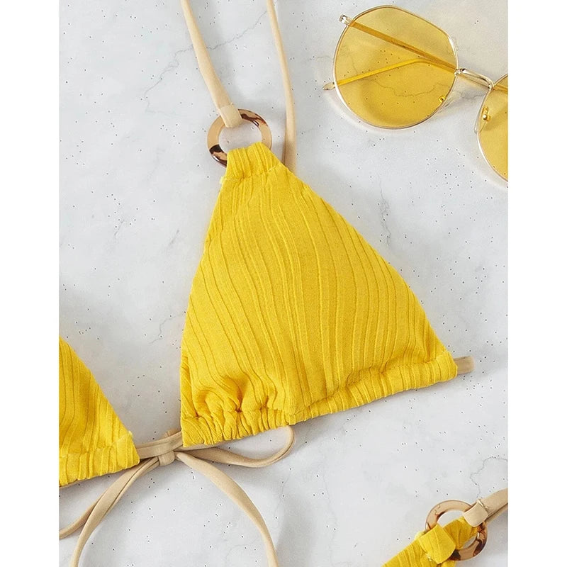 Solid Split Swimsuit Women Two Piece Beachwear Triangle High Cut Thong Bikini Push Up Summer 2026 New Sexy Bandage Bathing Suit