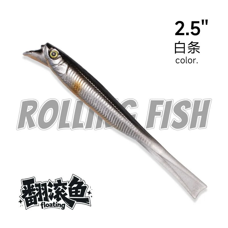 Rolling Fish Floating TPE Soft Lure 2.5" 3" Hollow Channel Design Wobbler Soft Bait Left‑Right Rolling Action Artificial Baitait