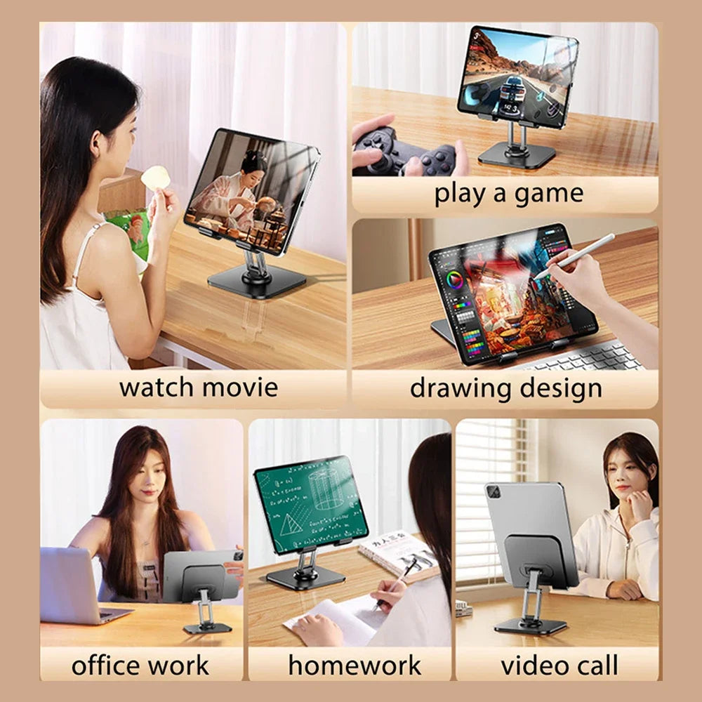Tablet Holder Carbon Steel Stand with 360° Rotation Adjustable Stand For iPad Pro Air Mini Mobile Phone Desk Bracket 4-15 Inch