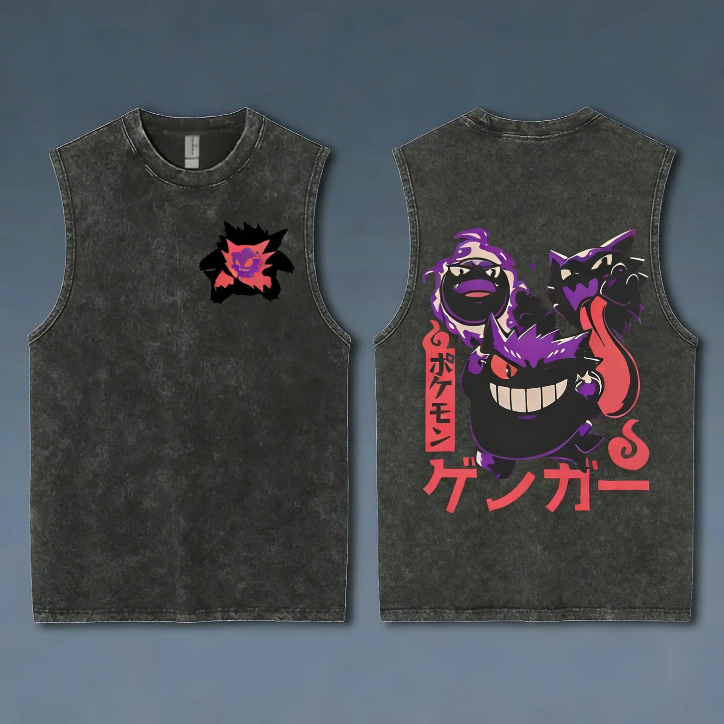 Vintage Washed Pokemon Gengar Men Gym Vest T Shirt 2026 Y2k Summer Sleeveless Shirt Print Streetwear Loose Casual Men's Tank Top