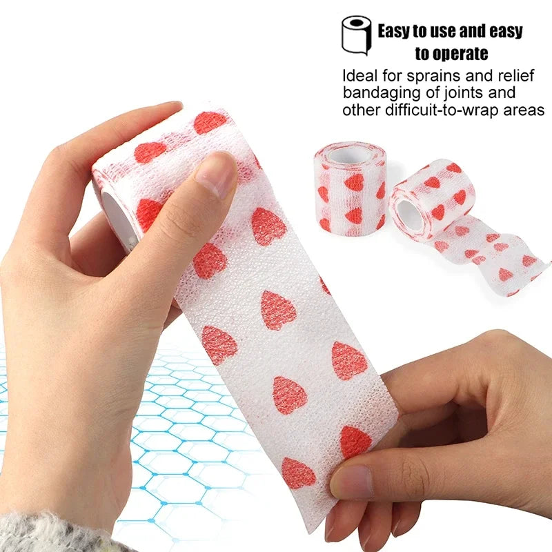 White/Pink Heart And Pink Leopard Tape Tattoo Handle Bandage Anti-slip Athletic Nonwoven Self-adhesive Elastic Bandage Grip