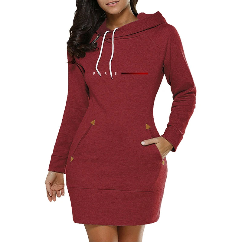 Winter Female Warm Sweatshirt Long-sleeved Dress Woman Clothing Hooded Collar Pocket Simple Casual lady Dress Vesdies Sweatshirt