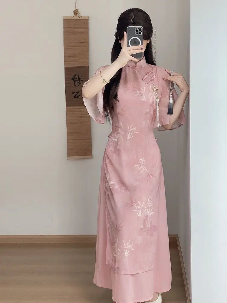 New Chinese Pink 2025 New Slim and Slim Summer Dress