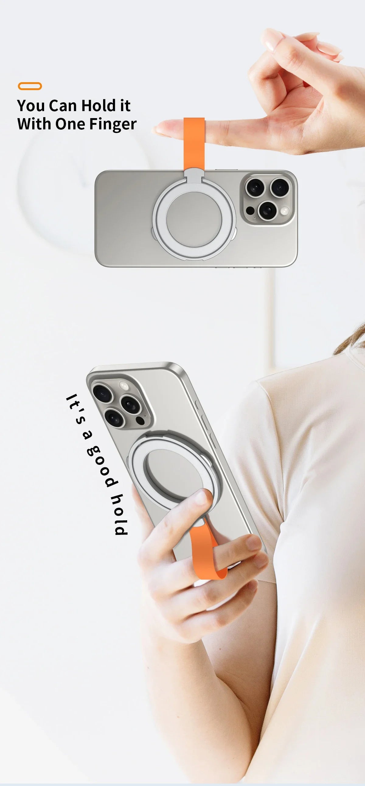 Magnetic Phone Ring Holder for iPhone Series MagSafe Stand Ultra-thin Folding Can Charge Wirelessly Grip With Lanyard Universal