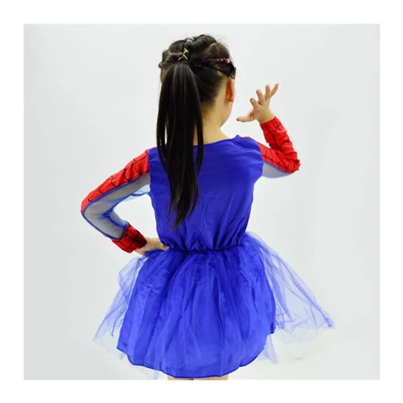 Kids Girls Spiderhero Costume Cosplay Spidergirls Dress Eye Mask Halloween Fancy Dress Clothing