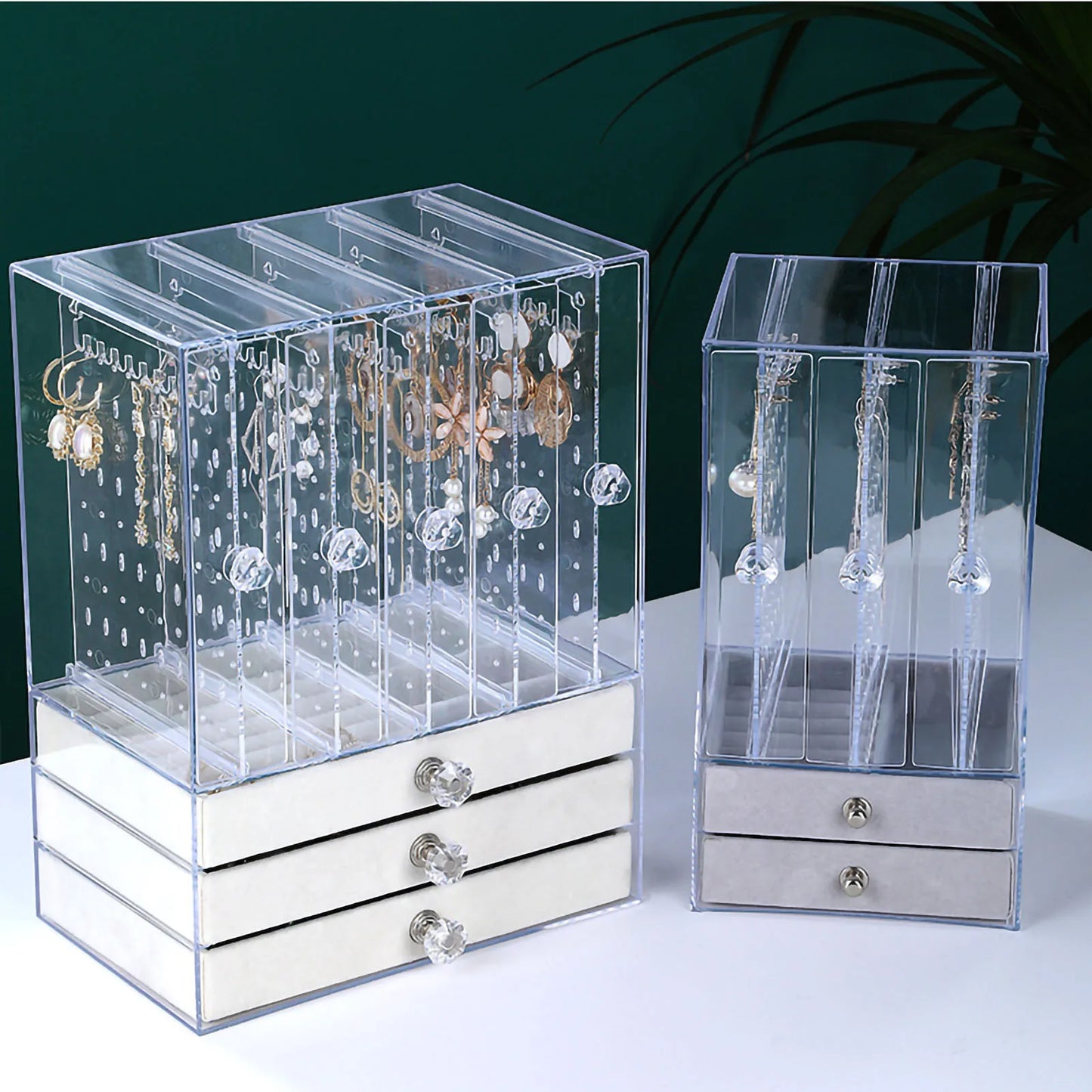 Hanging Jewelry Organizer Box Clear Display Stand with Drawers for Earring Rings Necklace Hanging Jewelry Organizer Box