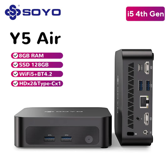 SOYO Mini PC Y5 Air Intel i5 4th CPU with 8GB RAM 128GB M.2 SSD  Mini Desktop Computer Dual 4K Display, WiFi 5, BT4.2, USB-C