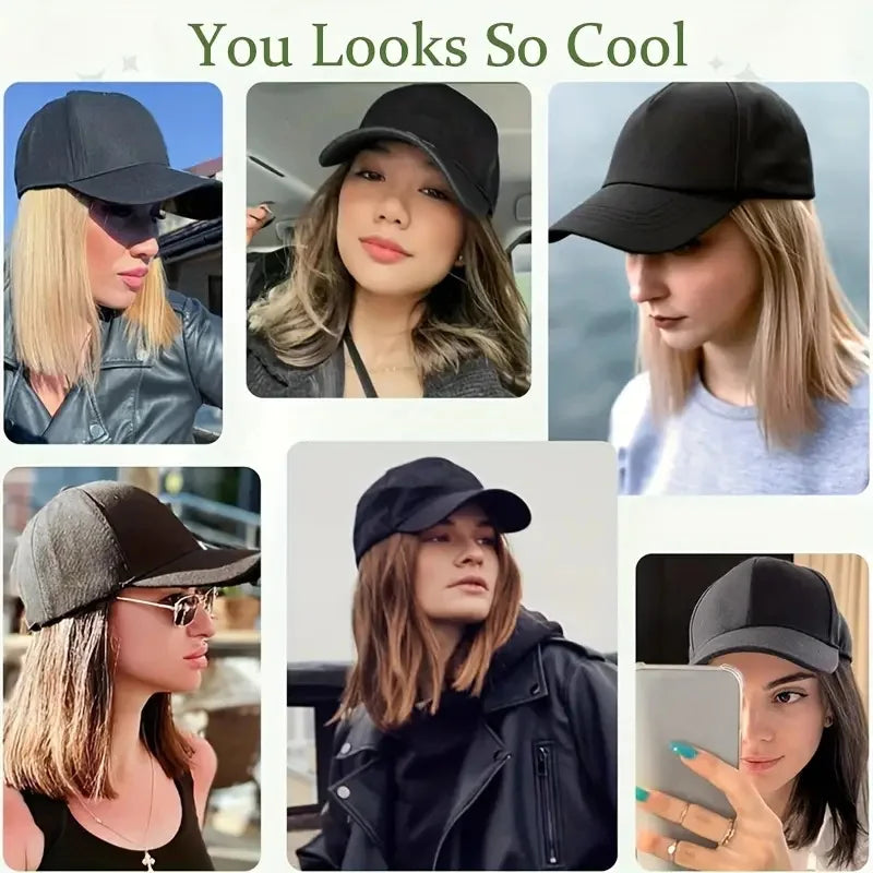 18Inch Synthetic Hat Wig Long Straight Hair Baseball Cap Hair Extension Adjustable for Women Daily Use