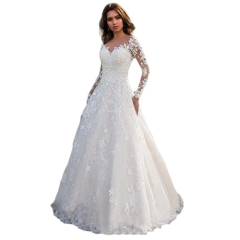 2025 New White Lace Long Sleeve One Shoulder Women's Dress Wedding Dress Evening Gown Elegant Classy Female Fashionable
