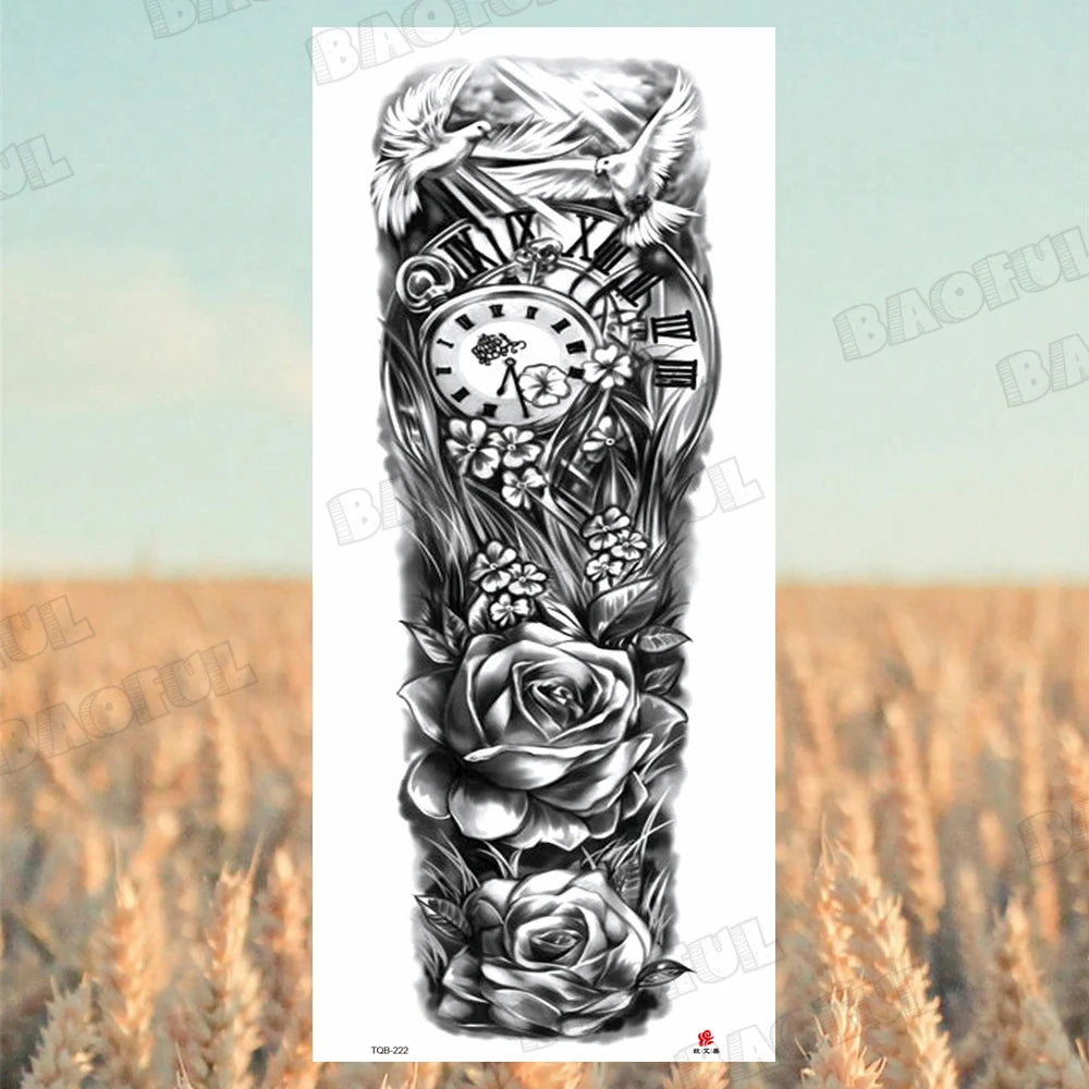 BAOFUL Full Arm Sleeve Temporary Tattoos For Women Men Realistic Wolf Lion Warrior Maori Fake Tattoo Stickers Thigh Leg Tatoos