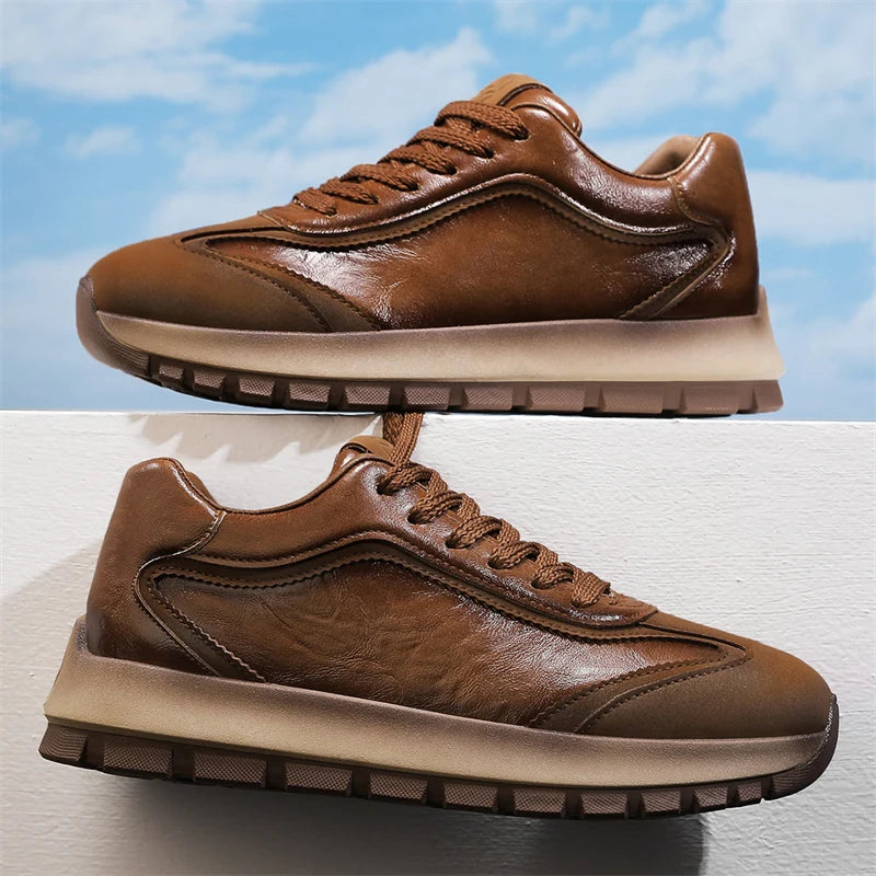 Classic Leather Casual Sneakers for Men Comfortable Sport Shoes High Quality Platform Shoes Lace Up Anti Slip Men Athletic Shoes