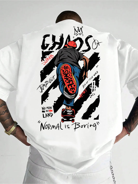 Summer Men Skateboarding Athlete Graffiti Letter T-shirt 100% Pure Cotton Soft Fabric Versatile Comfortable Suitable Daily Use
