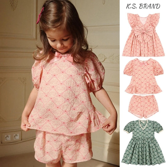 2026 KS Summer New Baby Girls Bow Princess Dresses Kids Cotton Clothes Girls T Shirts Shorts Suits Children Party Dress Vestido