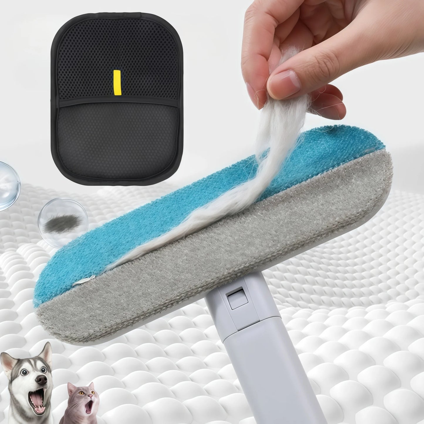 Pet Hair Removal Set Tool Reusable Static Removal Gloves Double-Sided Cat Grooming Gloves Remove Dog Fur Hair for Carpets Sofa