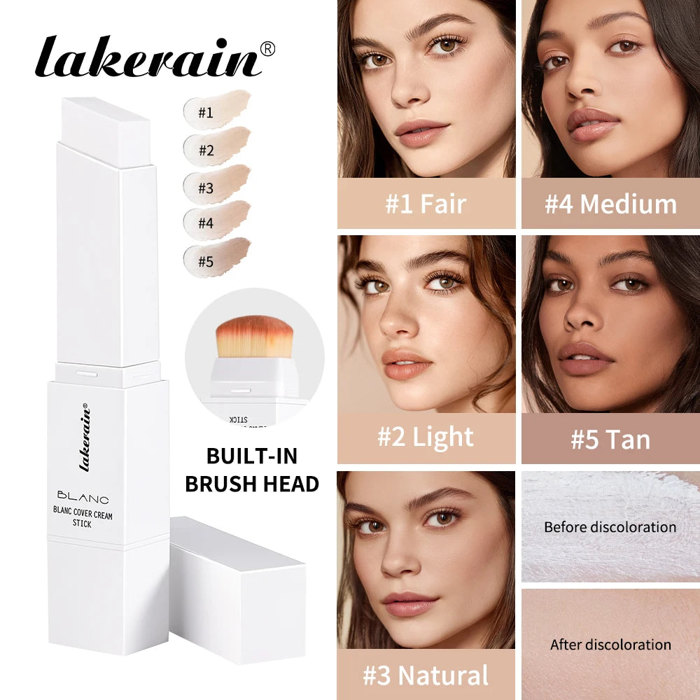 Lakerain Blanc Cover Cream Stick Dual-ended Design Waterproof Foundation Coverage Travel Bronze Creamy Foundation Natural Makeup