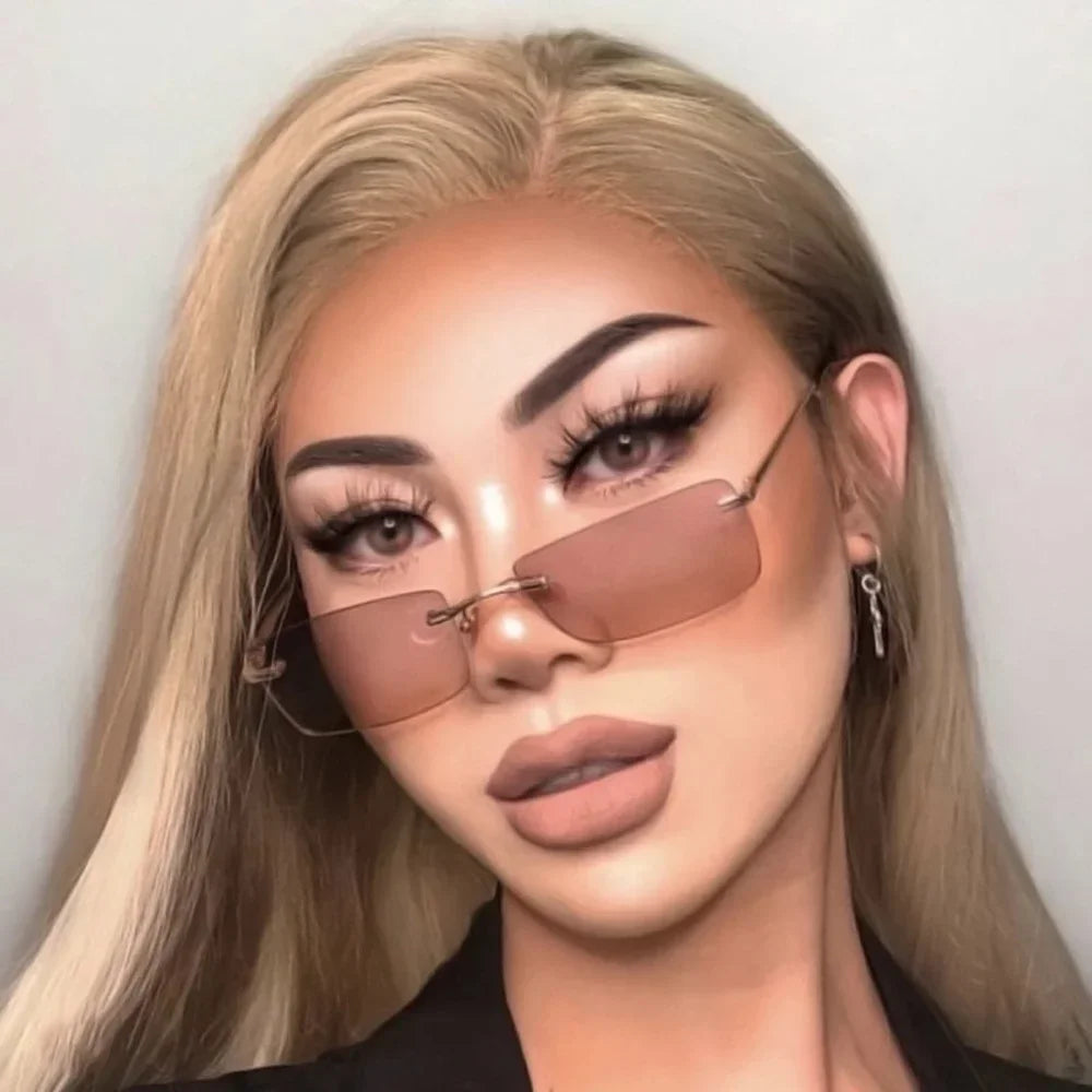 Rimless Rectangle Sunglasses Women UV400 Driving Sun Glasses Men Clear Color Summer Accessories Square Small Size