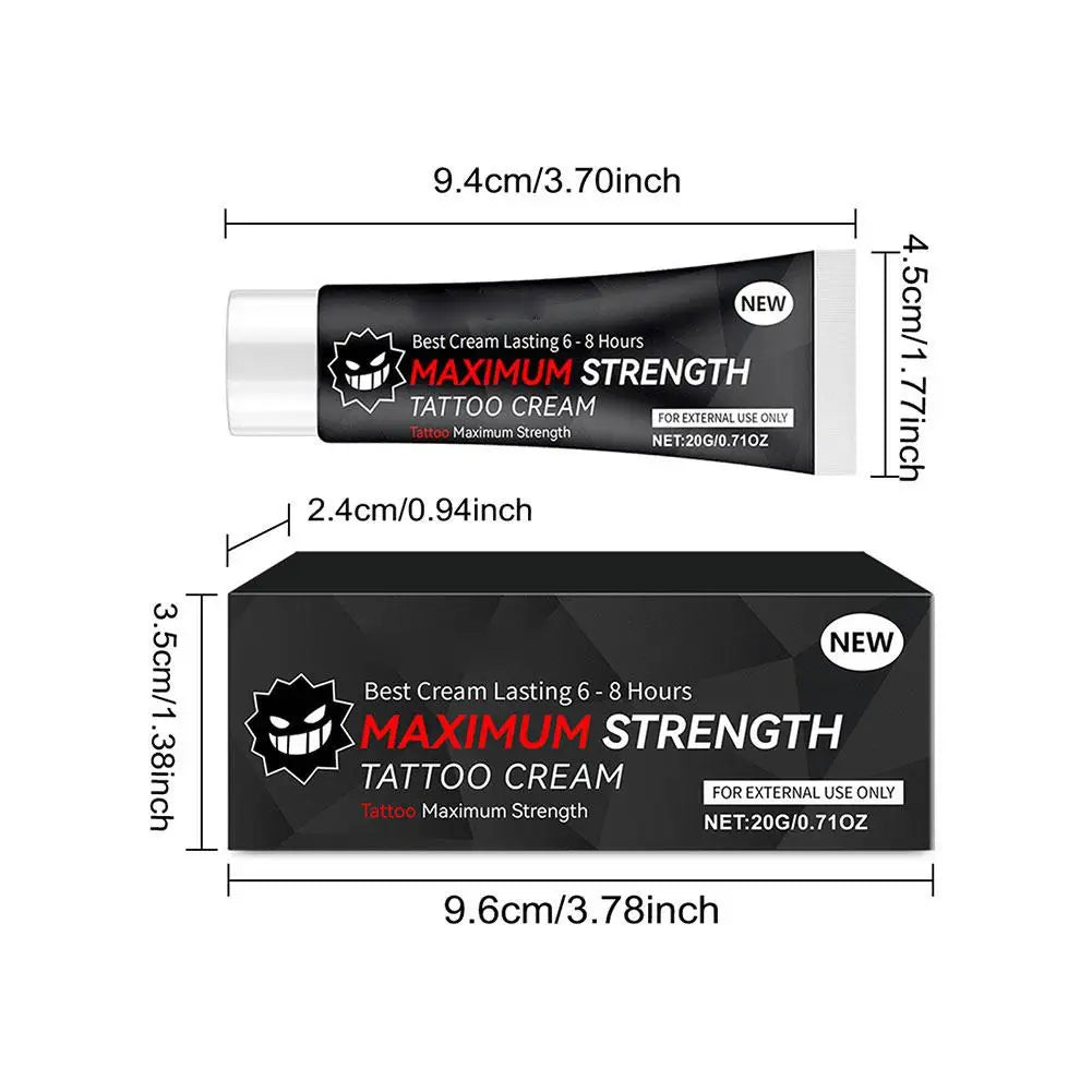 20g Maximum Strength Tattoo Cream, 6-8 Hours Long-Lasting Formula, Pre-Permanent Makeup & Piercing Skin Care