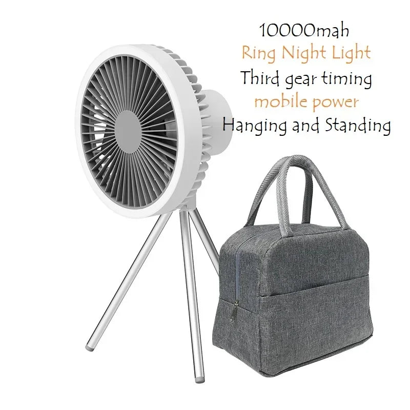 Outdoor Portable Remote Control Camping Fan Retractable Tripod Floor Fan USB Rechargeable 10000mAh Tent Ceiling Fan Ventilator