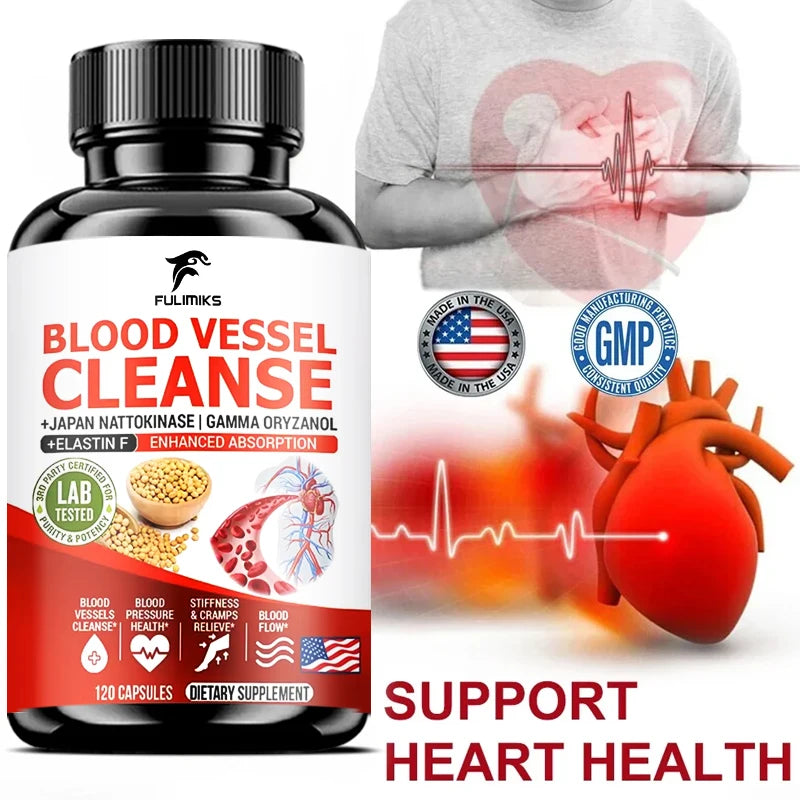 Premium Blood Vessel Cleanse Pills, with Japan Nattokinase, Gamma Oryzanol, Support Vein Health, Leg Wellness, Non-GMO