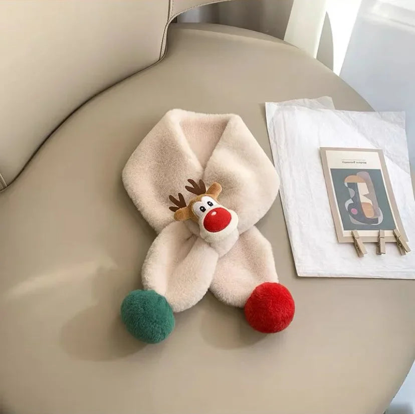 Plush animal scarf with cute fur ball deer design soft and warm accessory for Children for winter outdoor and Christmas gift use