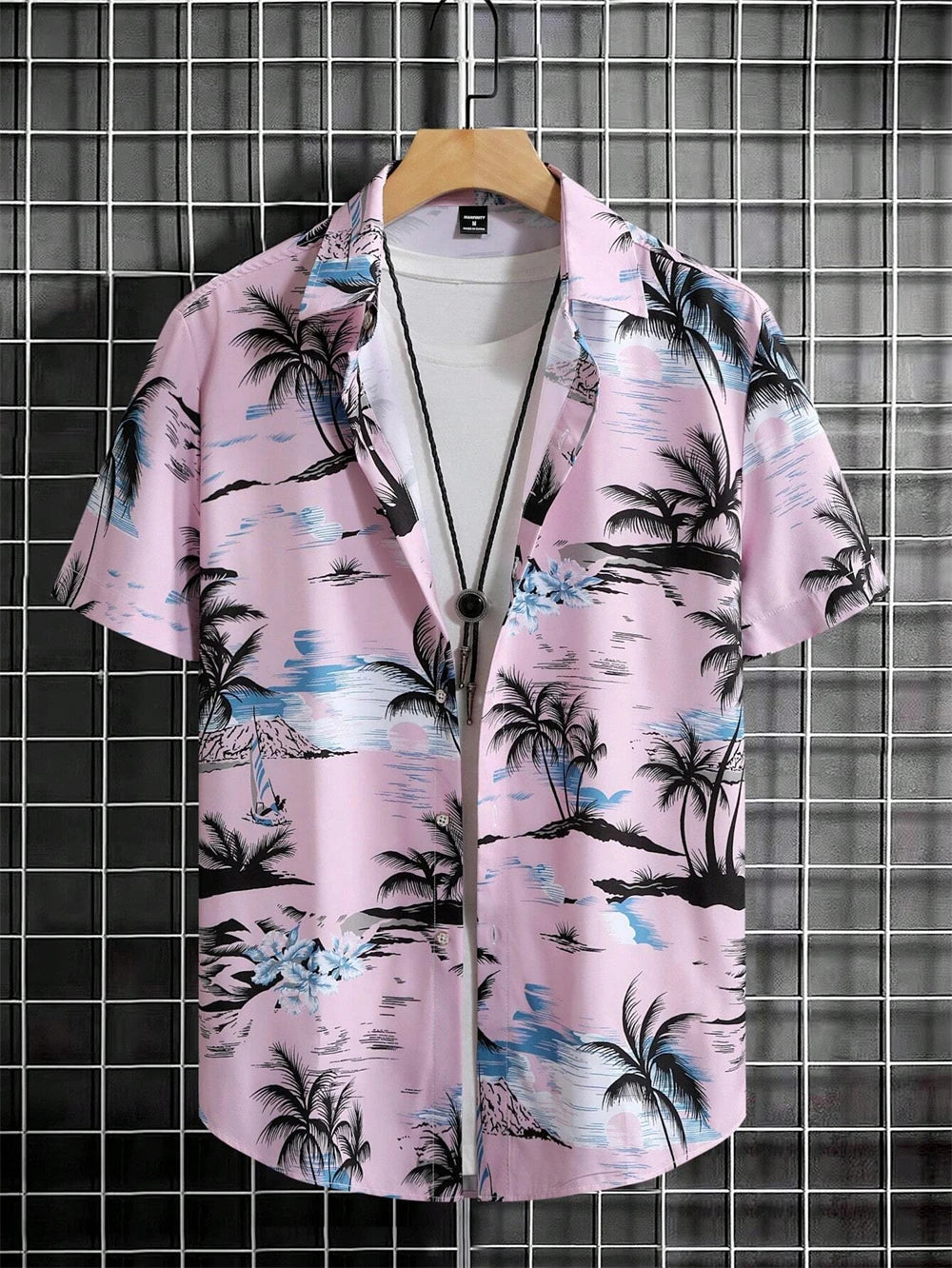 Men's Coconut Tree Graphic Print Short Sleeve Lapel Shirt Tops Men's Casual Button down Shirts Clothing Versatile Shirts
