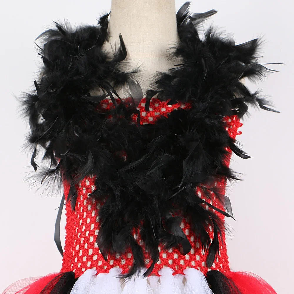 Halloween Crulla Cosplay Costume Cruella Tulle Dress Party Girls Black White Carnival Kids Cruella Wig Lace Mask Suit Clothes