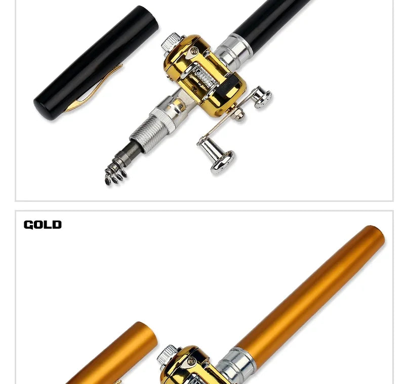 [Fish Rod+Reel+Line+Accessories] Pocket Fishing Rod Reel Full Kit Telescopic Mini Fishing Pole Pen Shape Folded Fishing Rod Kit