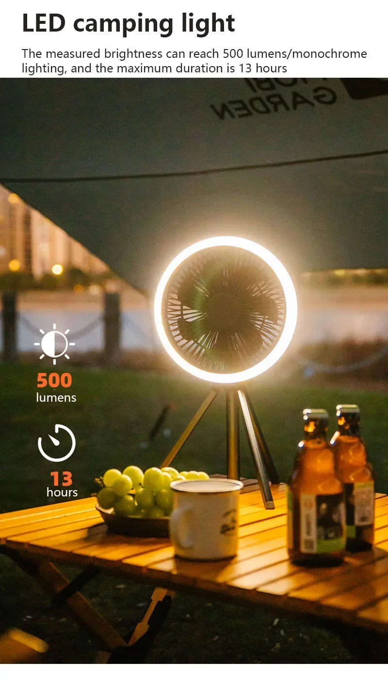 Outdoor Portable Remote Control Camping Fan Retractable Tripod Floor Fan USB Rechargeable 10000mAh Tent Ceiling Fan Ventilator