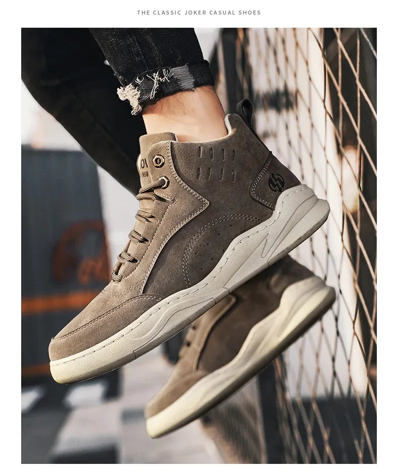 Men's High Top Sport Shoes Winter New Fashion Retro Outdoor Travel Matching Lace up Leather Surface Shoes Comfortable Casual Sne