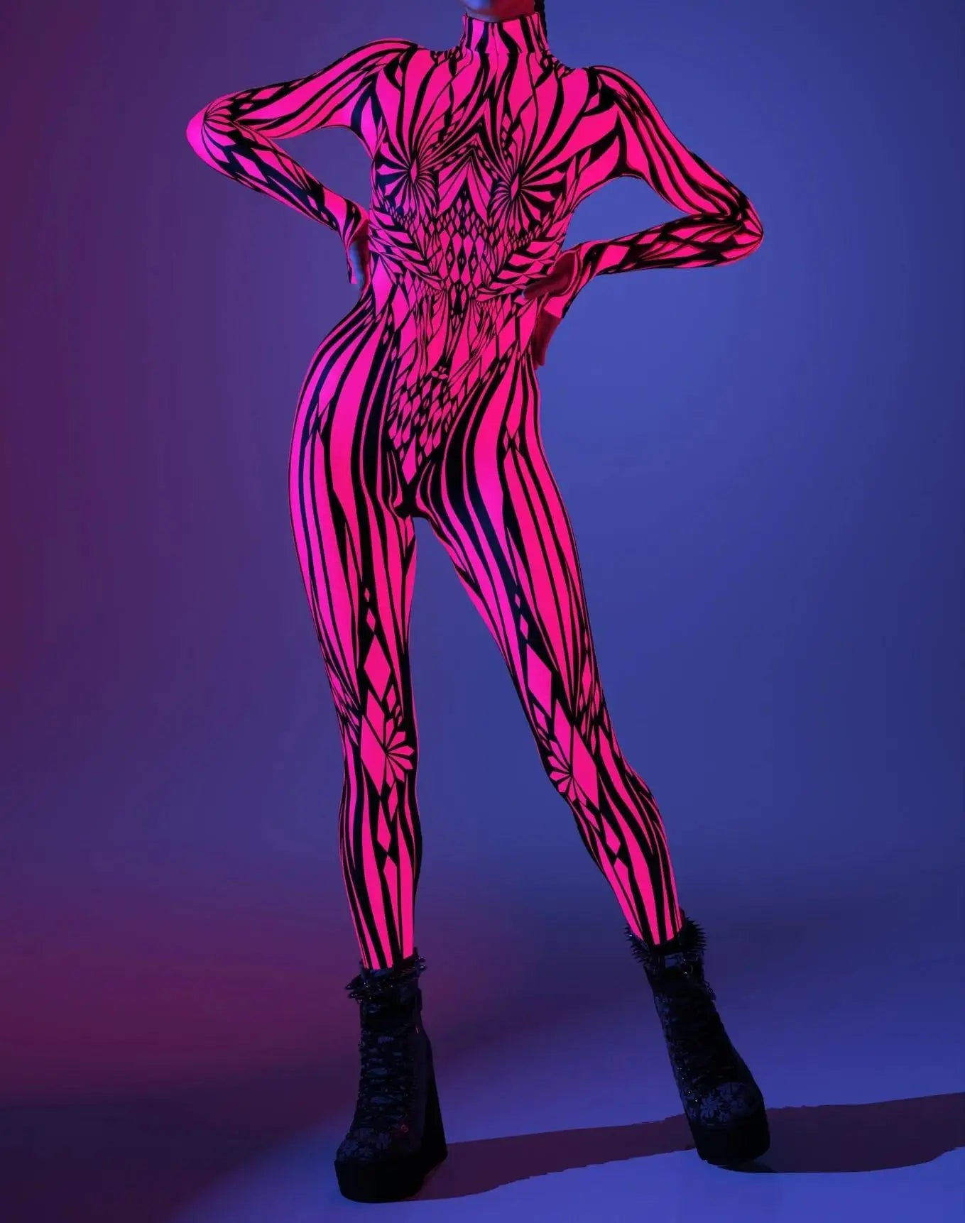 Halloween Costumes for Women 3D Abstract Print Full Body Jumpsuit Sexy Skinny High Neck Zentai Suit for Carnival Cosplay