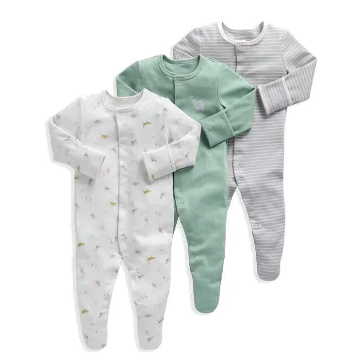 3pcs/Lot Cotton Soft Baby Romper Jumpsuit for Boys Girls with Zipper Footed Long Sleeve Pajama Sleepsuit Outfit Infant Clothes