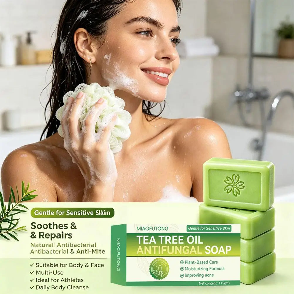 Tea Tree Soap for Face & Body Acne, 3pcs Tea Tree Oil Soap Bar for Face & Body Natural Skin Cleanser for Oily, Dry & Itchy Skin