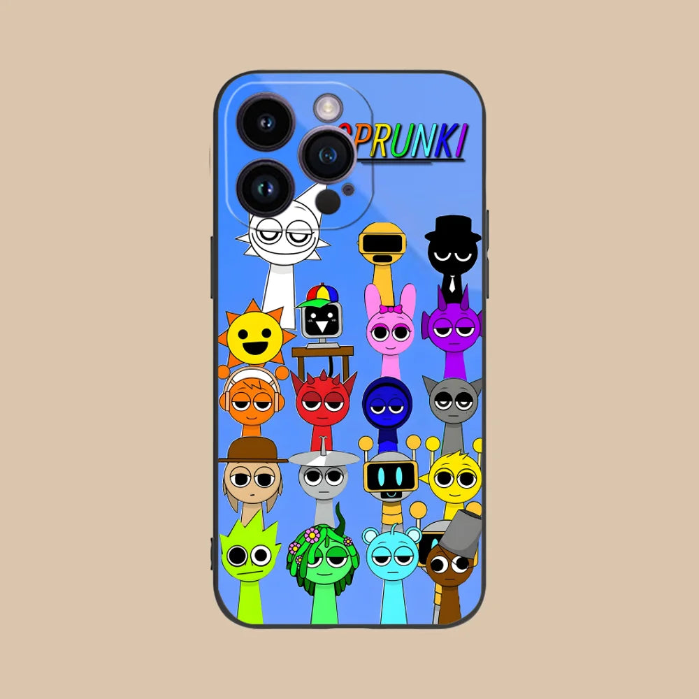 Funny Cartoon Sprunki Pattern Phone Case For iPhone 17 16 15 14 13 12 11 Pro Max Mini SE 7 Plus 17E Shockproof Non-Slip Cover