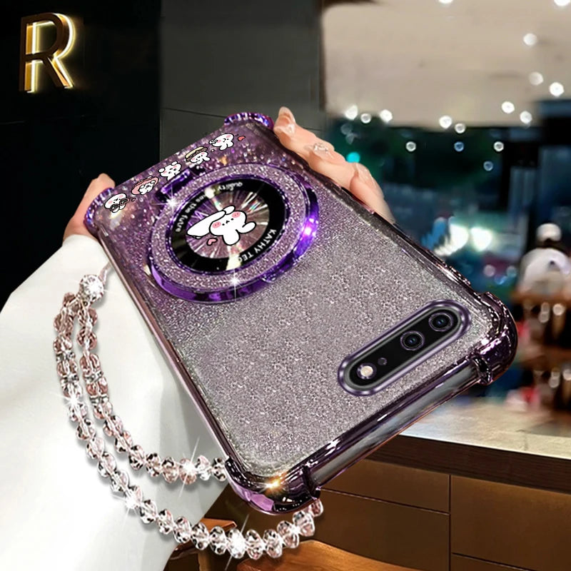 Crystal Strap Glitter Love Rabbit Phone Holder Case On For iPhone 8 Plus 7 6 6s Plus Se 2020 7plus 8plus Anti-knock Stand Cover