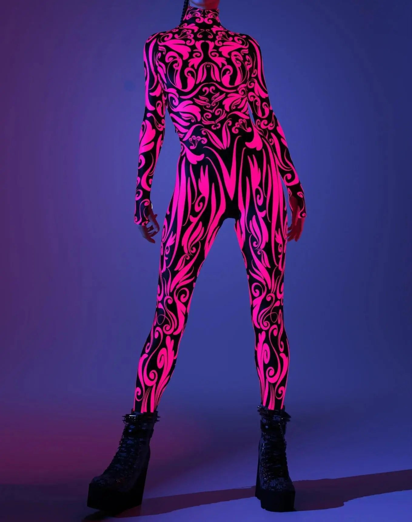 Halloween Costumes for Women 3D Abstract Print Full Body Jumpsuit Sexy Skinny High Neck Zentai Suit for Carnival Cosplay