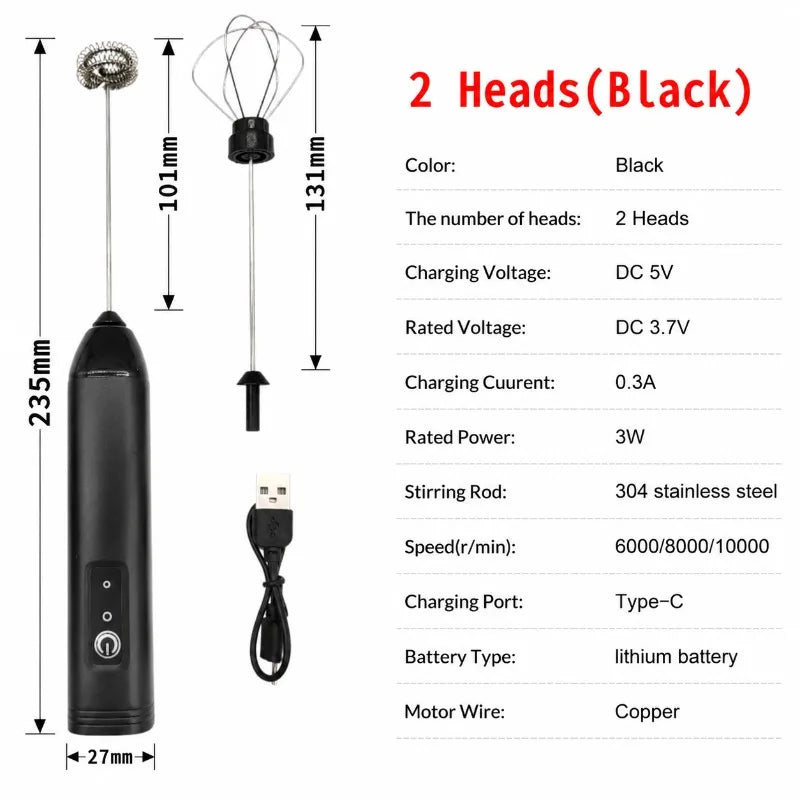 MINI Milk Frother USB Rechargeable 3 Speeds Foam Maker Coffee Whisk Mixer Electric Handle Blender Egg Beater