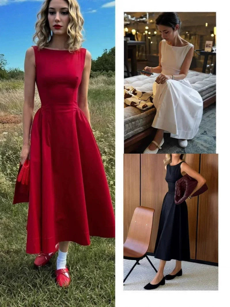 slash neck Backless A-line sexy women dress new elegant summer dresses sexy midi party dresses