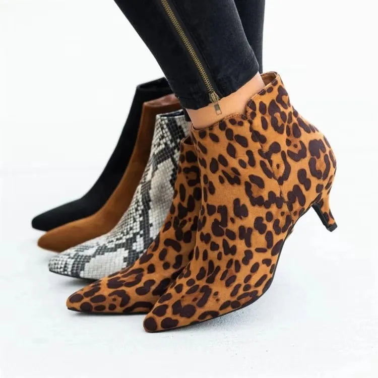 NEW Women's Ankle Boots Leopard Women Pointed Toe Ladies Chunky High Heel Female Shoes Woman Footwear Plus Size 35-43 Snake