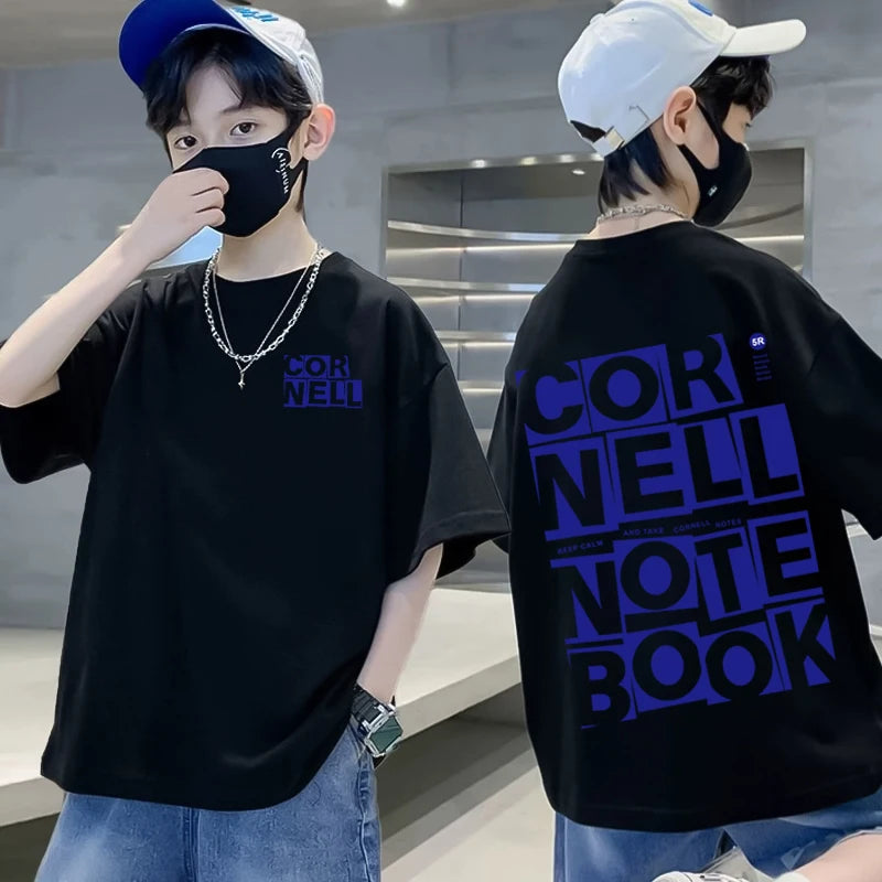 100% Cotton Boys T-shirt Summer Streetwear Cool Graffiti Print Girls Tees Short Sleeve Children Tops High Quality Kids Clothes