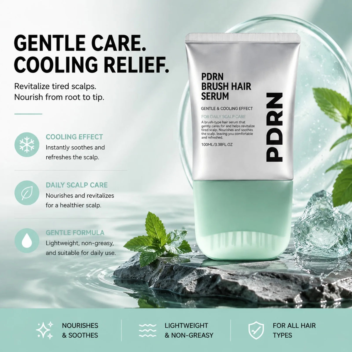 PDRN Hair Serum Centella Scalp Soothing Serum Nourishing Calm Tense Scalp Cooling Daily Scalp Care Sensitive Scalp Massager