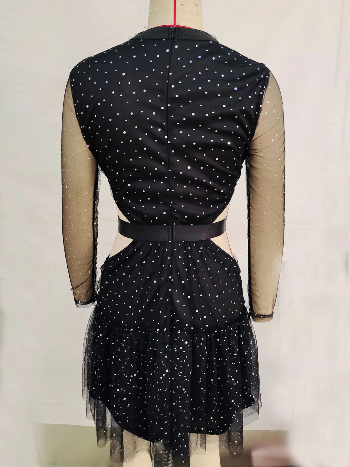 Sexy see through Sequin black mini summer dress women elegant mesh club birthday party dress long sleeve evening dresses vestido