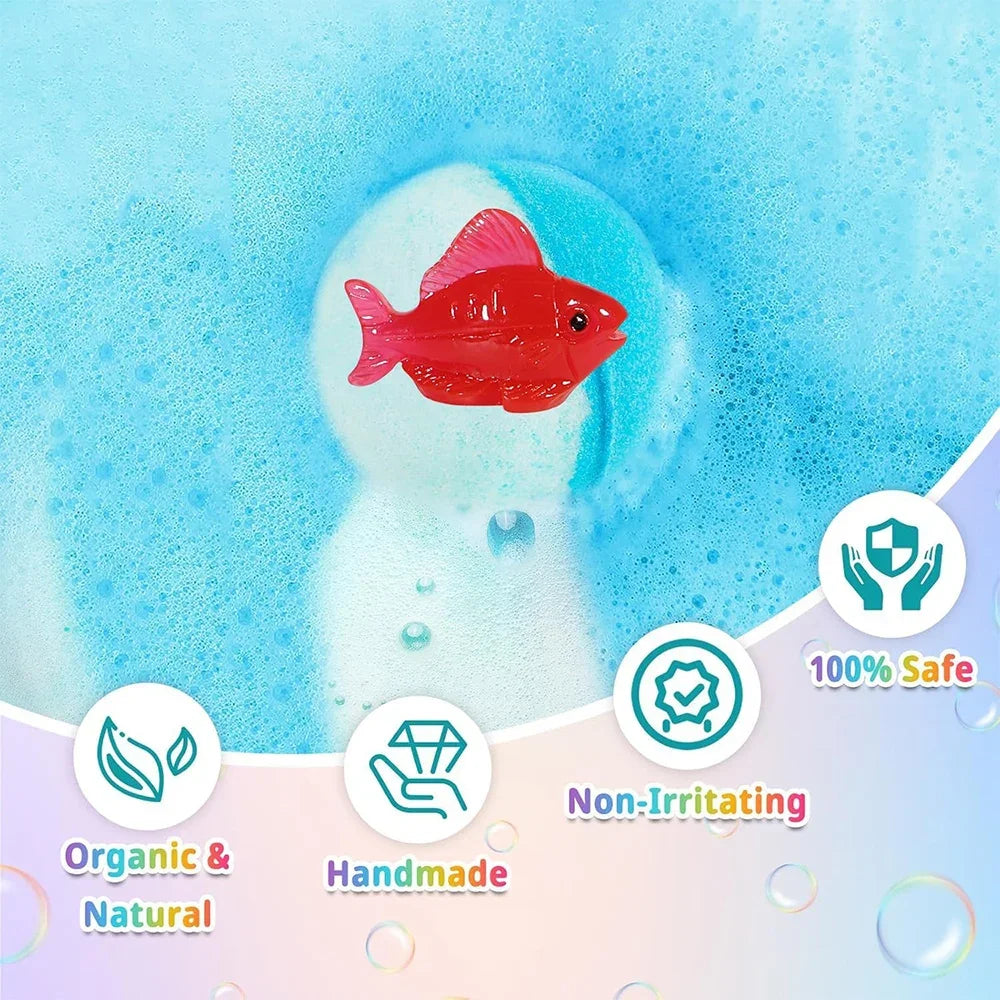 12PCS Bath Bombs Kids Bath Gift Ocean Bath Ball With Hidden Toys Sea Salt Flower Fruit Scented Bubble Ball Foot Bath Set