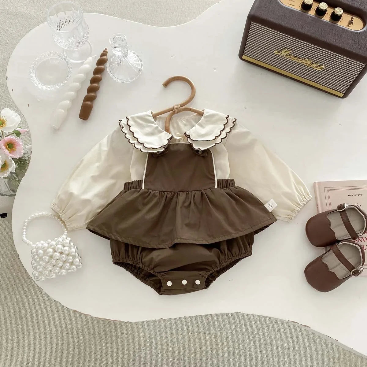 8761 Baby Clothing Set Spring 2024 New Girl's Suit Sleeveless Suspenders Skirt Short+Doll Collar Shirt Sweet Two Piece Suit
