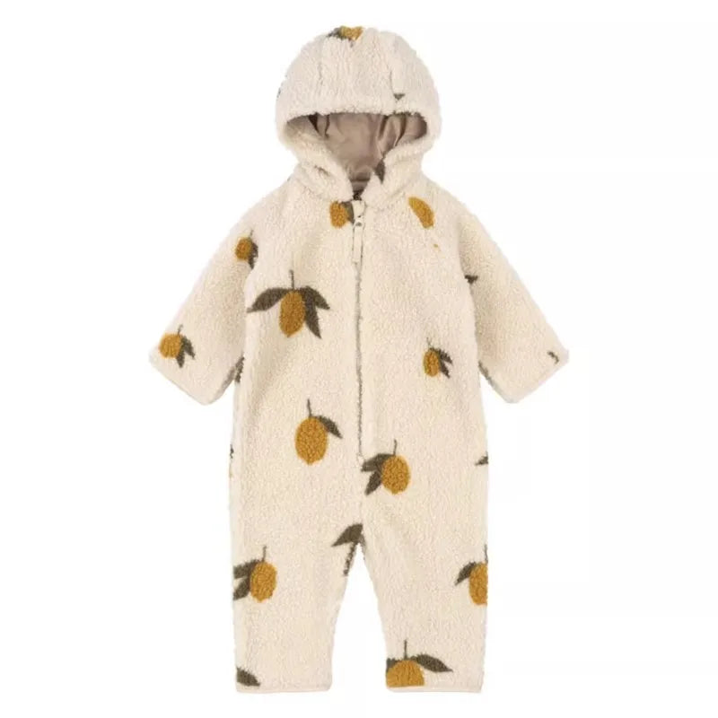 Baby Boy Girl Lamb Wool Hooded Jumpsuit Infant Toddler Child Warm Outfit Long Sleeve Spring Autumn Winter Baby Clothes 0-2Y