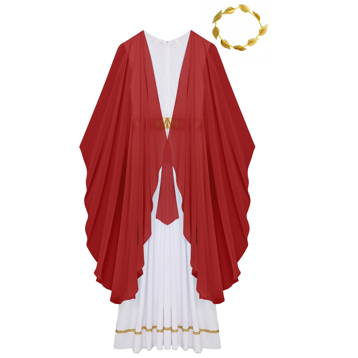 Womens Halloween Greek Beauty Carnival Cosplay Party Costumes Gold Leaves Garland Headwear And Cap Sleeve Ancient Toga Dress