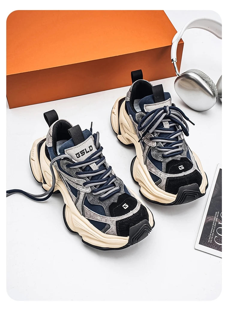 Lacing up Men's and Women's Couple Sport Shoes 2025 Thick Sole Luxury Design Casual Retro Dirty Casual Sneakers Breathable Upper